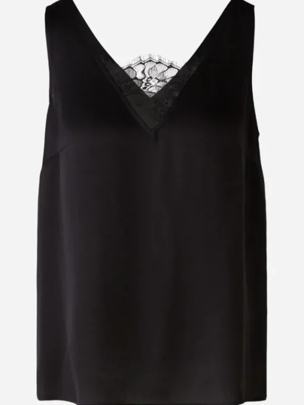 Oui Tops | Gifts Under £100^Women's Strappy Top In Black With Lace Detail 90205 Col 9990