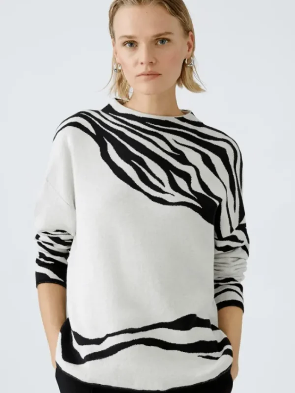 Oui Knitwear | Gifts Under £250^Women's Tiger Stripe Jumper In White And Black 90790 Col 0109