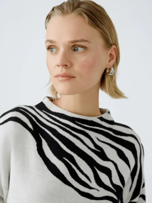 Oui Knitwear | Gifts Under £250^Women's Tiger Stripe Jumper In White And Black 90790 Col 0109