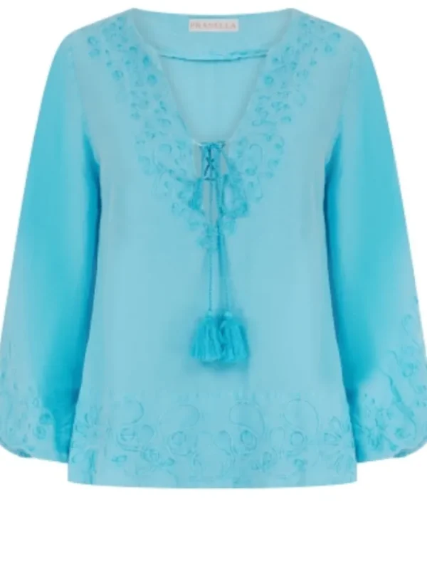 Pranella Tops | Beachwear^IZZADORA Neon Blue Embroidered Top