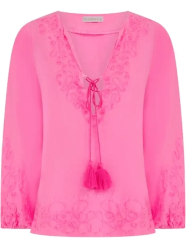 Pranella Tops | Beachwear^IZZADORA Neon Pink Embroidered Top
