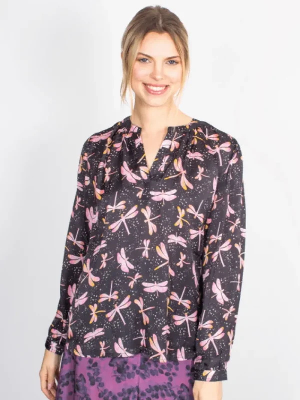 Primrose Park London Tops | Gifts Under £50^Primrose Park T London Sandy Open Shirt Dragonfly 01 Pink On Black