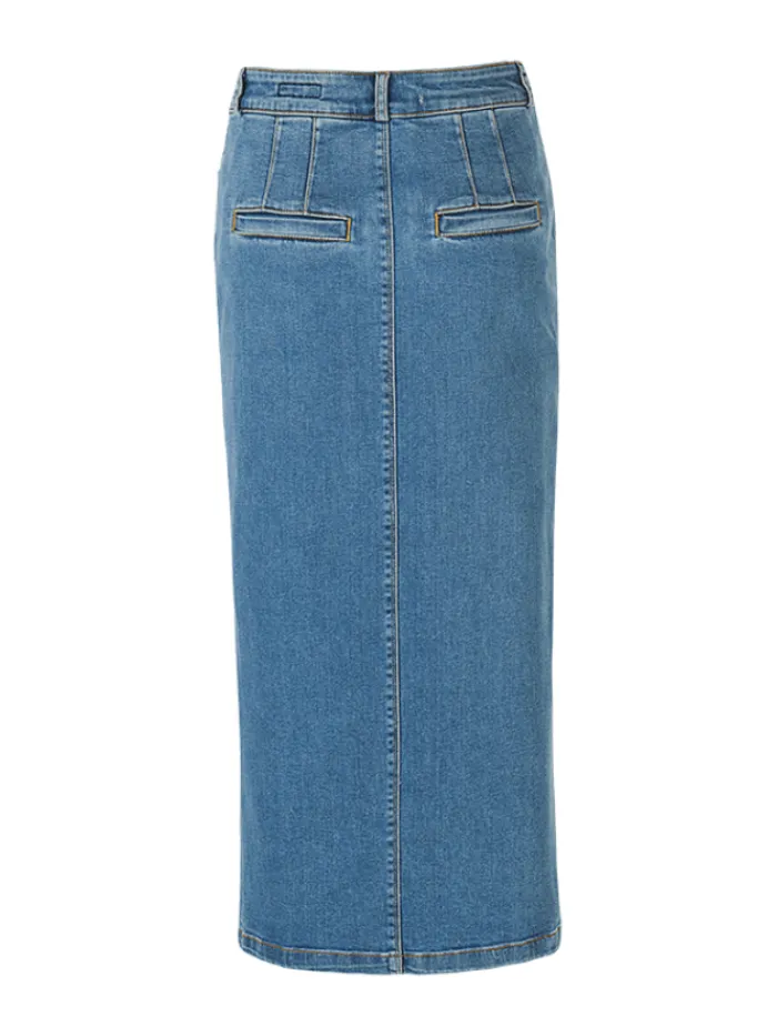 riani_high_stretch_denim__1.webp Riani Skirts | Gifts Under £100^High Stretch Denim Midi Skirt In Blue Used Wash 444760 3401 Col