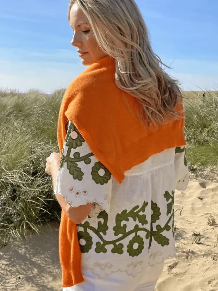 rose_and_rose_alassio_app_3.webp Rose And Rose Tops | Gifts Under £100^ALASSIO Appliqued Embroidered Top In White And Olive