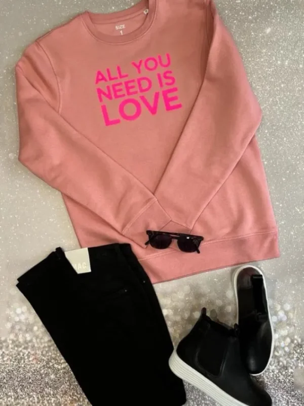SAY IT WITH SONGS Sweatshirts And T-Shirts | Tops^T 'All You Need Is Love' Pink Neon Sweatshirt