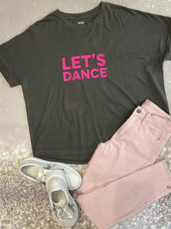 SAY IT WITH SONGS Sweatshirts And T-Shirts | Tops^T 'Let's Dance' Grey T-Shirt Neon Pink Print