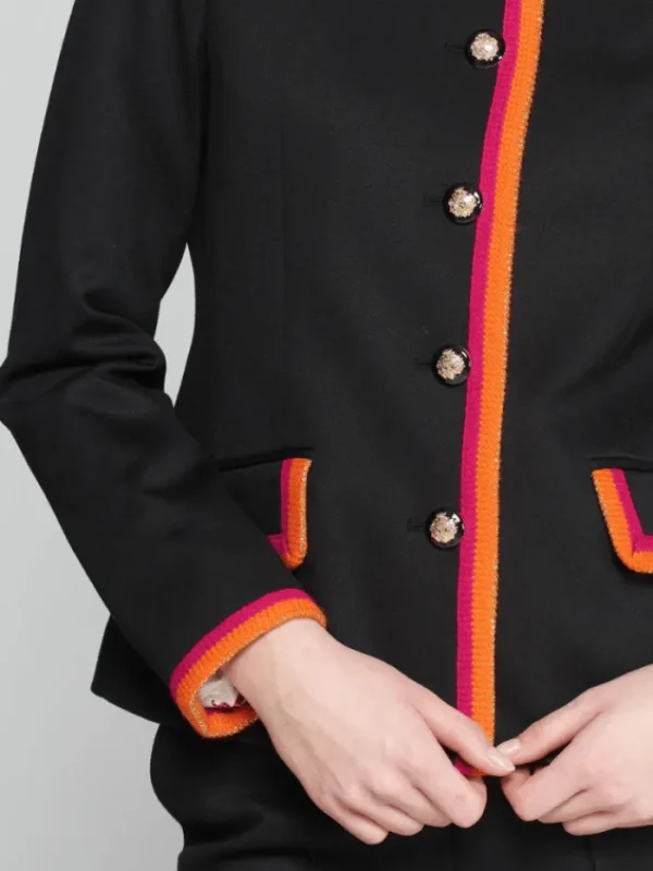 Vilagallo Coats And Jackets | Gifts Under £250^DOROTHEA Black Twill Jacket With Pink And Orange Border 3180