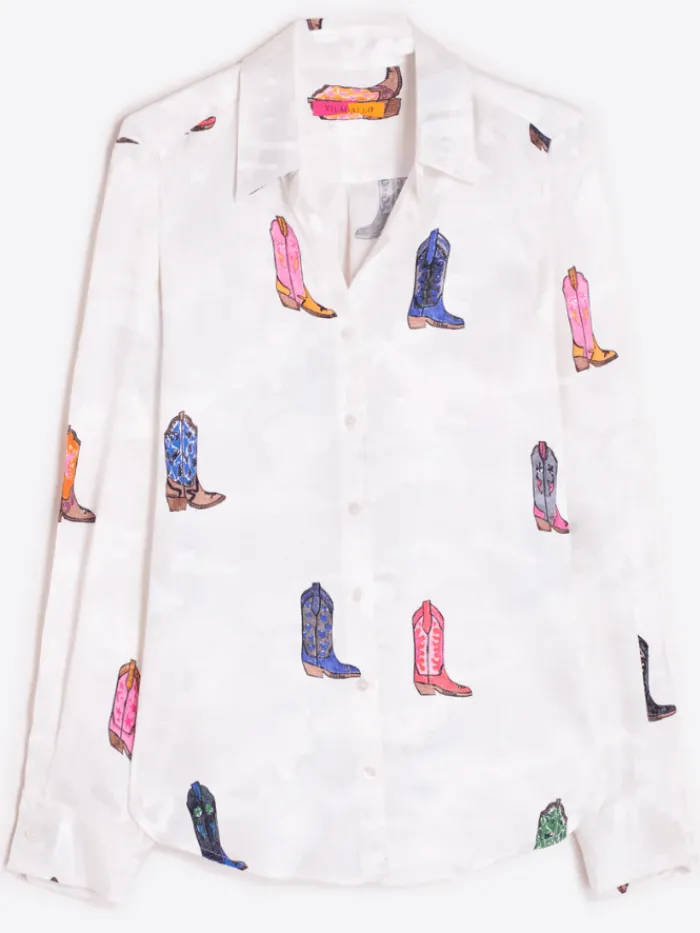 vilagallo_gaby_white_cowb_0.webp Vilagallo Tops | Gifts Under £100^GABY White Cowboy Print Shirt Blouse 31868