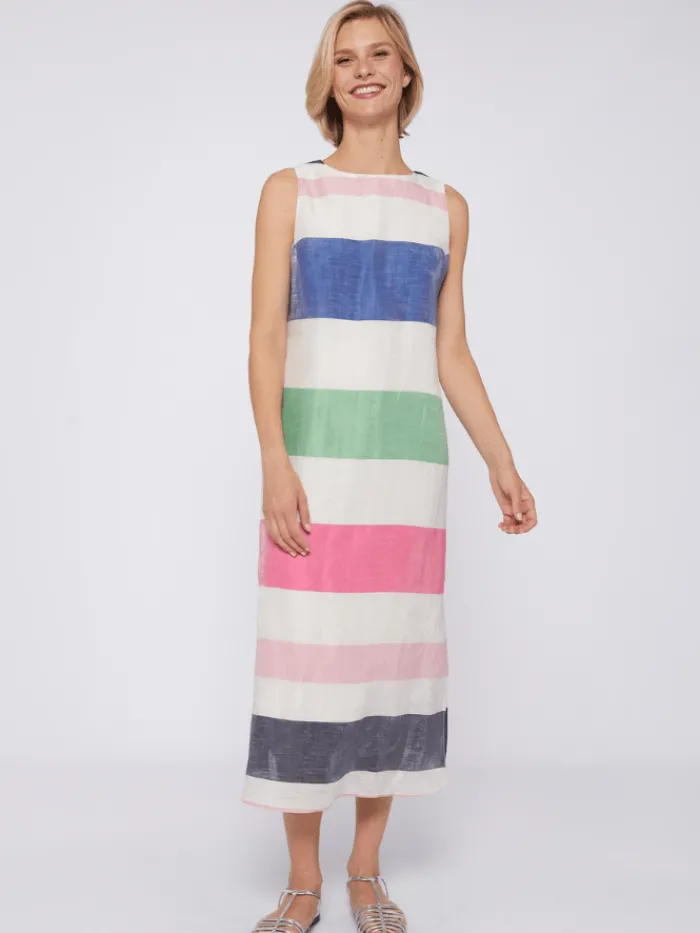 vilagallo_liana_midi_line_1.webp Vilagallo Dresses | Gifts Under £250^LIANA Midi Linen Dress In Multicolour Stripes 31226