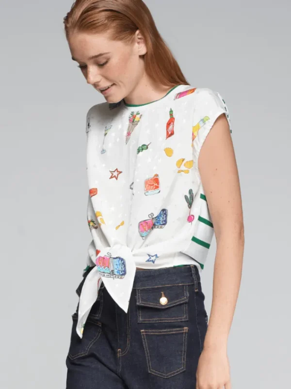 Vilagallo Tops | Gifts Under £100^Women's ALIZA Sleeveless Tie Front Top With Aperitivo Print