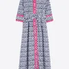 Vilagallo Dresses | Gifts Under £250^Women's BRENDA Blue Ikat Print Midi Shirt Dress 32309