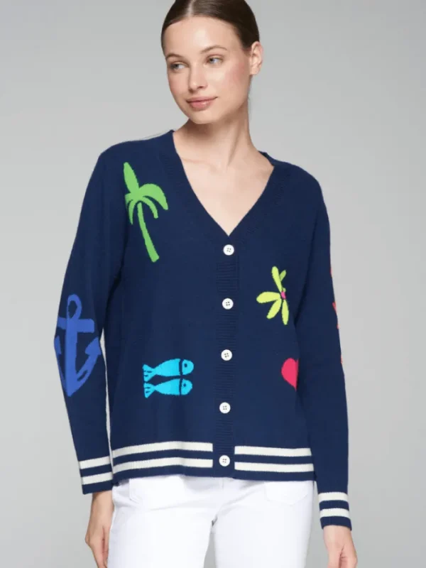 Vilagallo Knitwear | Coats And Jackets^Women's INTARSIA Wool Cardigan In Blue With Multi Colours 32