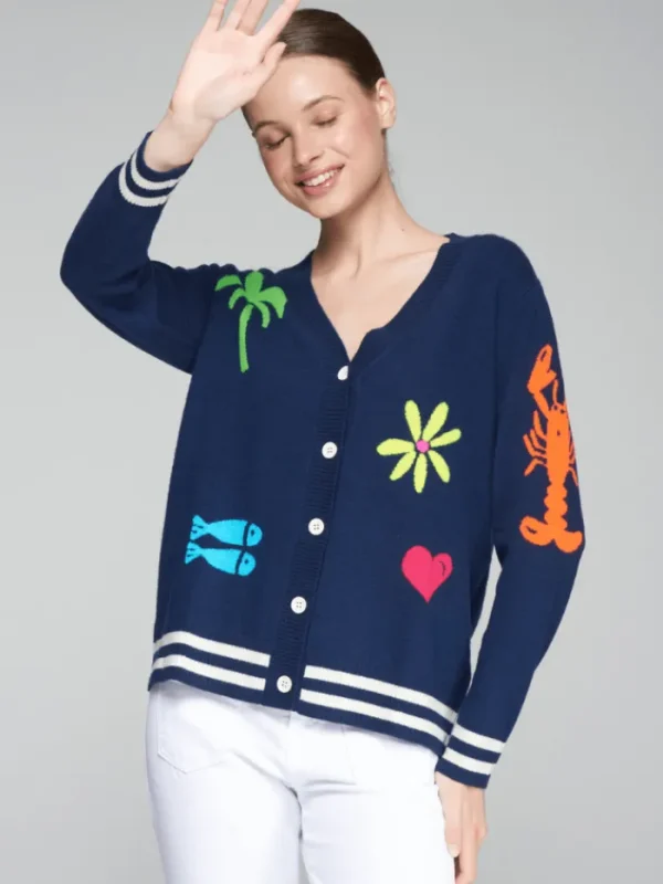 Vilagallo Knitwear | Coats And Jackets^Women's INTARSIA Wool Cardigan In Blue With Multi Colours 32