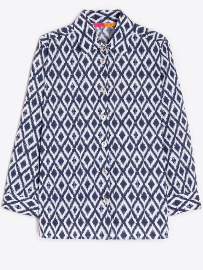 vilagallo_womens_poline_b_0.webp Vilagallo Tops | Gifts Under £250^Women's POLINE Blue Ikat Embroidered Blouse 32330