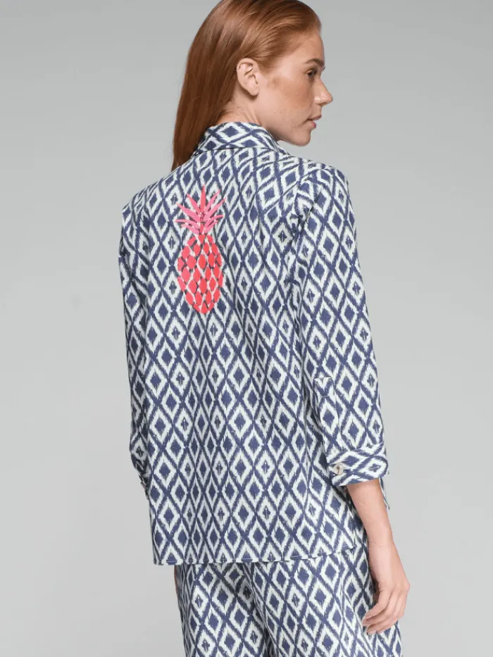 vilagallo_womens_poline_b_2.webp Vilagallo Tops | Gifts Under £250^Women's POLINE Blue Ikat Embroidered Blouse 32330
