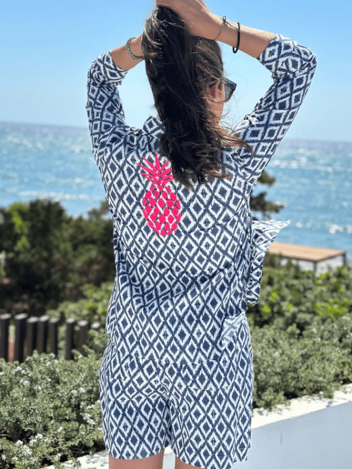 vilagallo_womens_poline_b_3.webp Vilagallo Tops | Gifts Under £250^Women's POLINE Blue Ikat Embroidered Blouse 32330