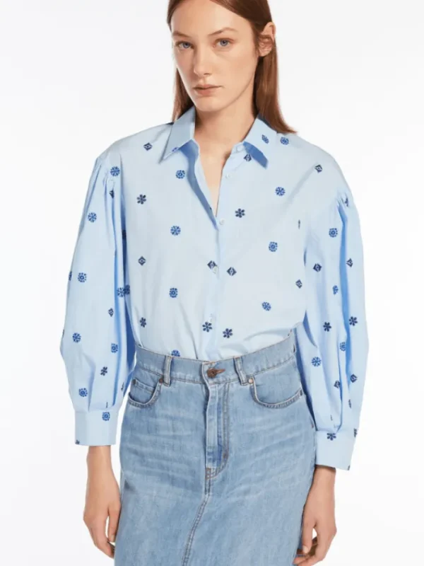 Weekend By Max Mara Tops | Gifts Under £100^VILLAR Embroidered Cotton Shirt In Blue 2415111052