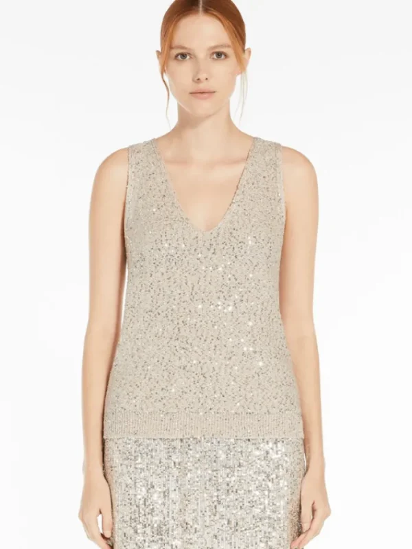 Weekend By Max Mara Party Wear | Tops^Women's COLOMBA Silver Sequinned Yarn Top 25153611